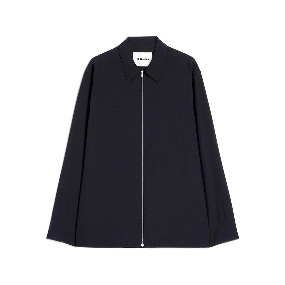 Navy Wool Zip Jacket