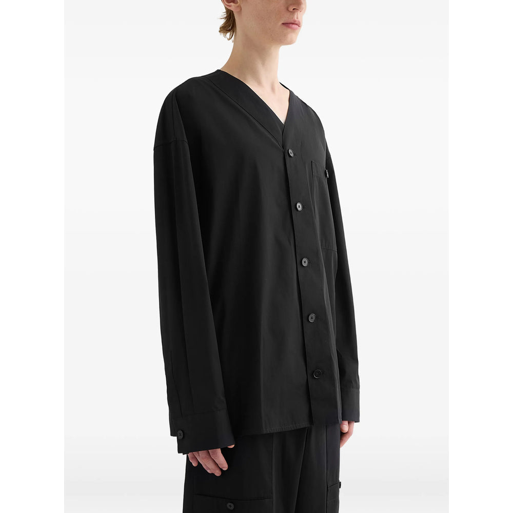 Black V-neck Cotton Shirt