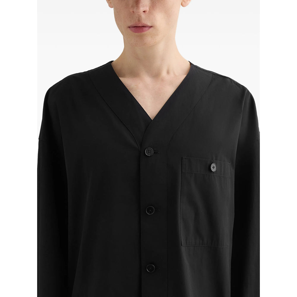 Black V-neck Cotton Shirt