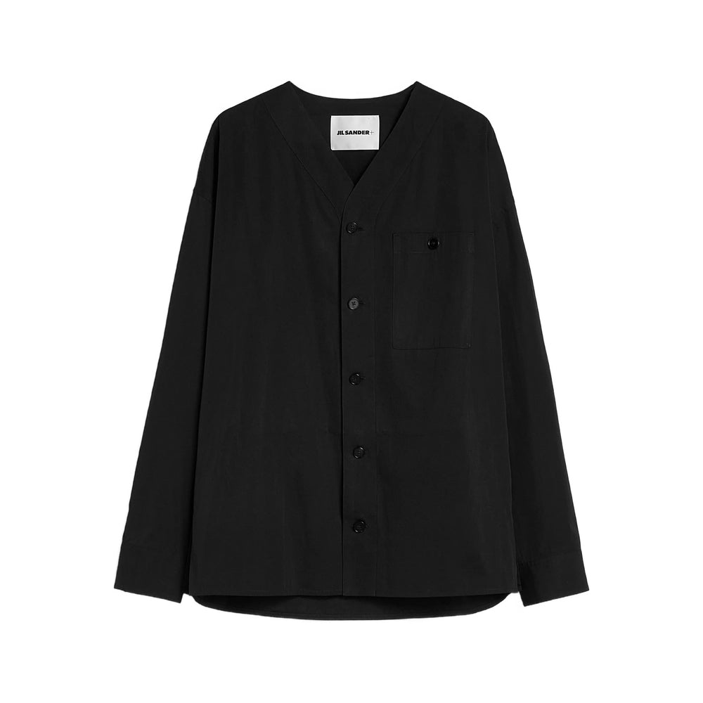 Black V-neck Cotton Shirt