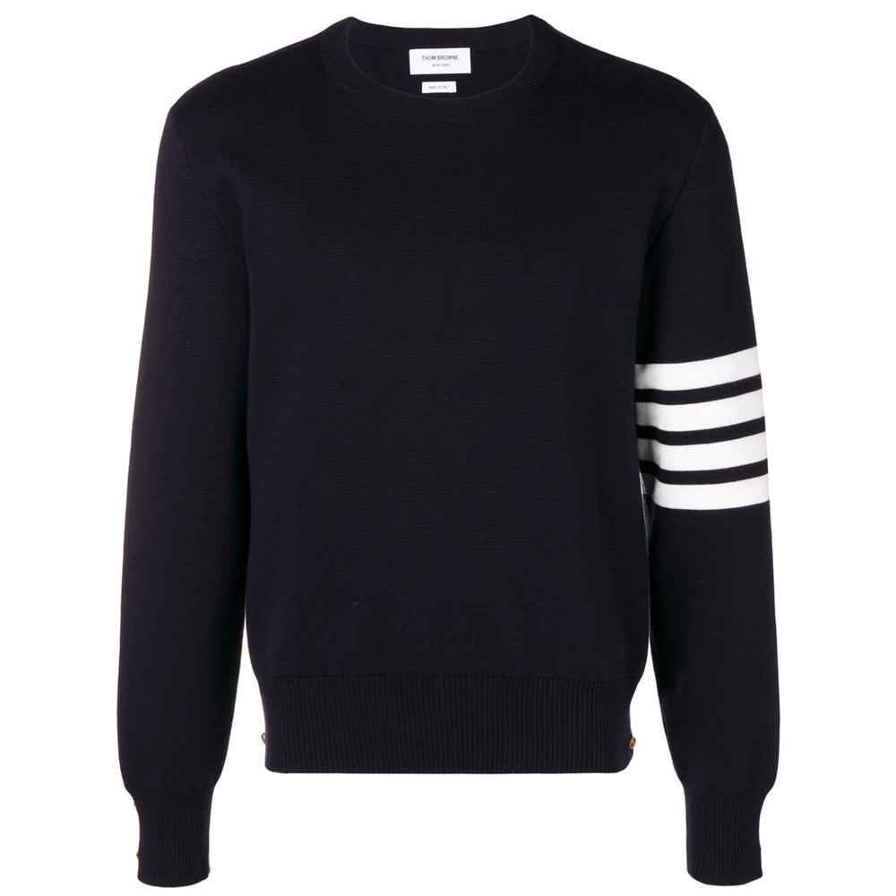 Soft Navy Blue Crew Neck Sweater With Stripe