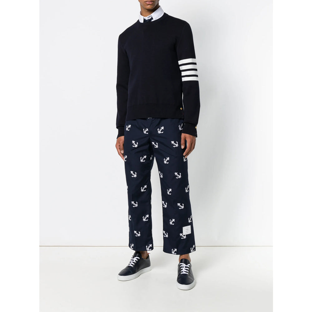 Soft Navy Blue Crew Neck Sweater With Stripe