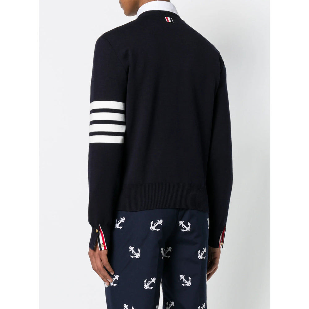 Soft Navy Blue Crew Neck Sweater With Stripe