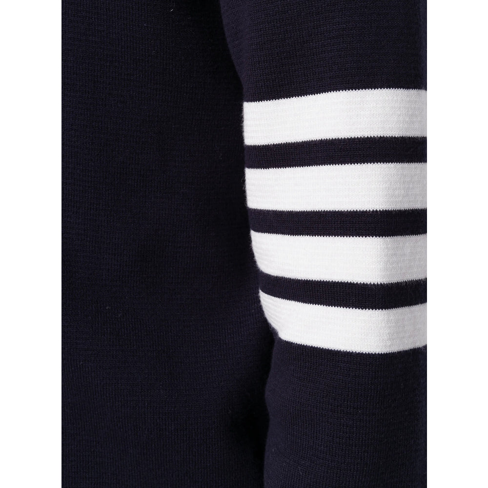 Soft Navy Blue Crew Neck Sweater With Stripe