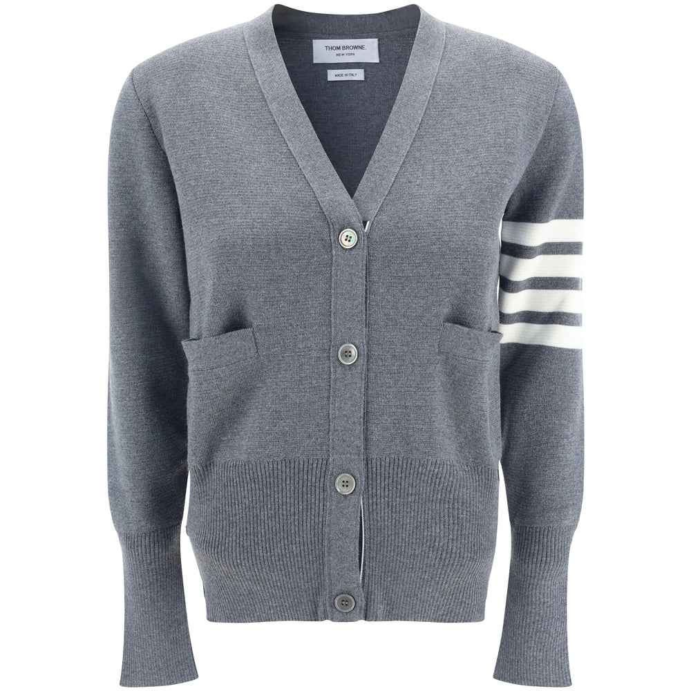 Grey Wool V-neck Sweater With Front Button