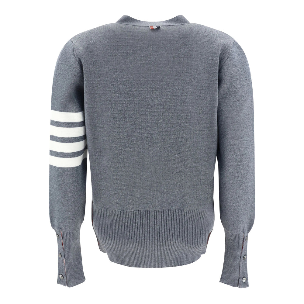 Grey Wool V-neck Sweater With Front Button