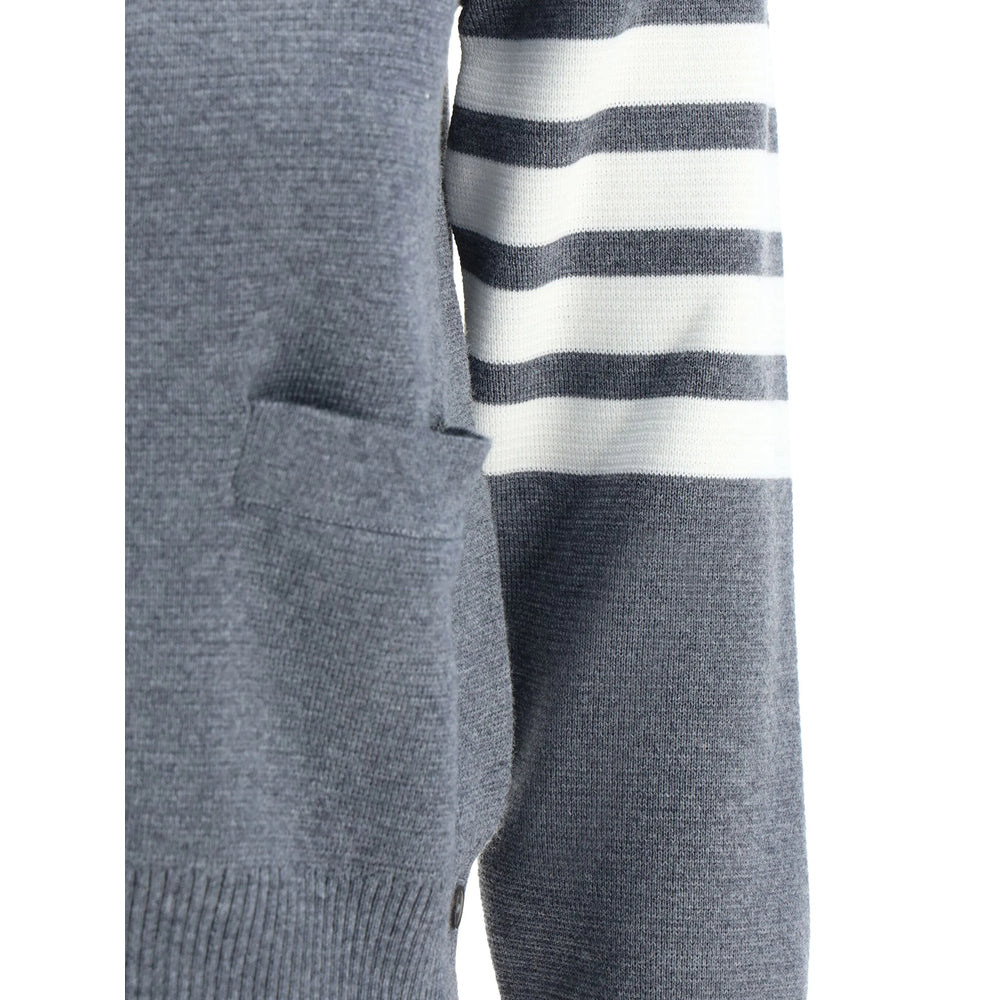 Grey Wool V-neck Sweater With Front Button
