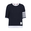 Navy Crew Tee With Four Bar Pattern