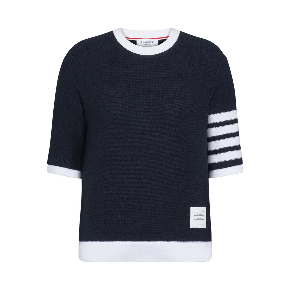 Navy Crew Tee With Four Bar Pattern