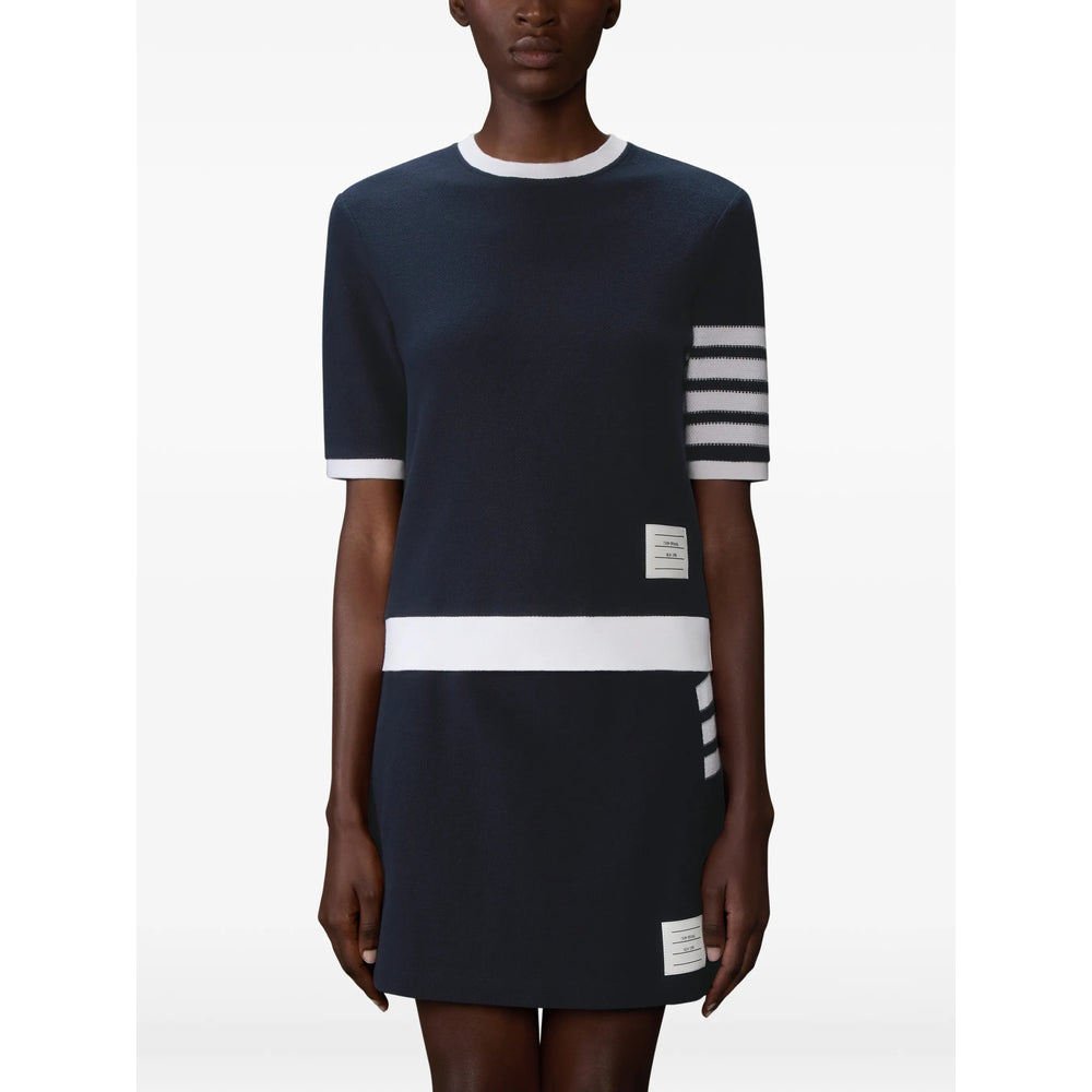Navy Crew Tee With Four Bar Pattern