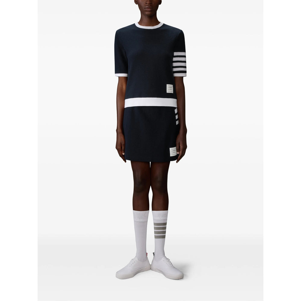 Navy Crew Tee With Four Bar Pattern