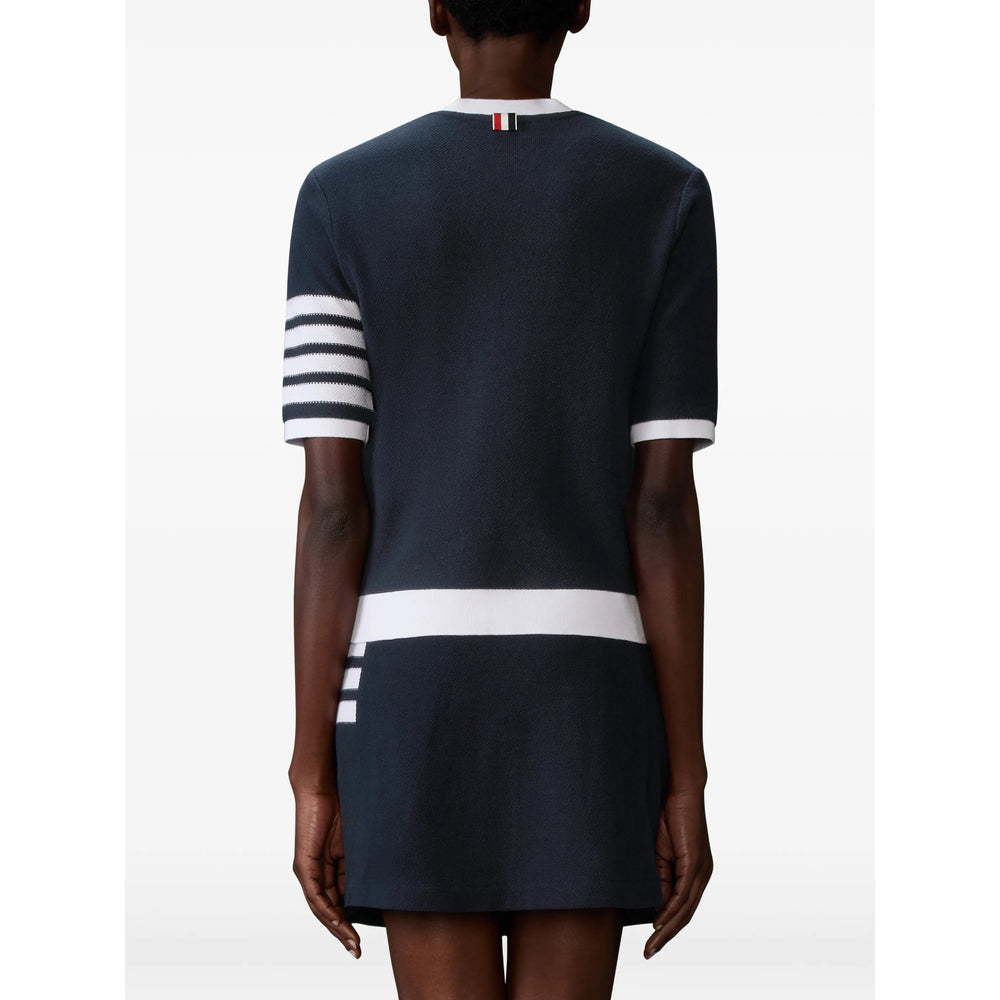 Navy Crew Tee With Four Bar Pattern