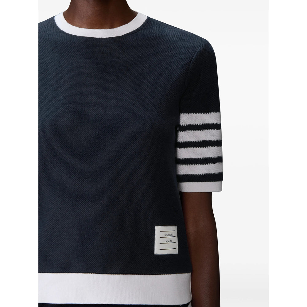 Navy Crew Tee With Four Bar Pattern