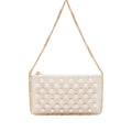 Beige Pearl Satin Shoulder Bag