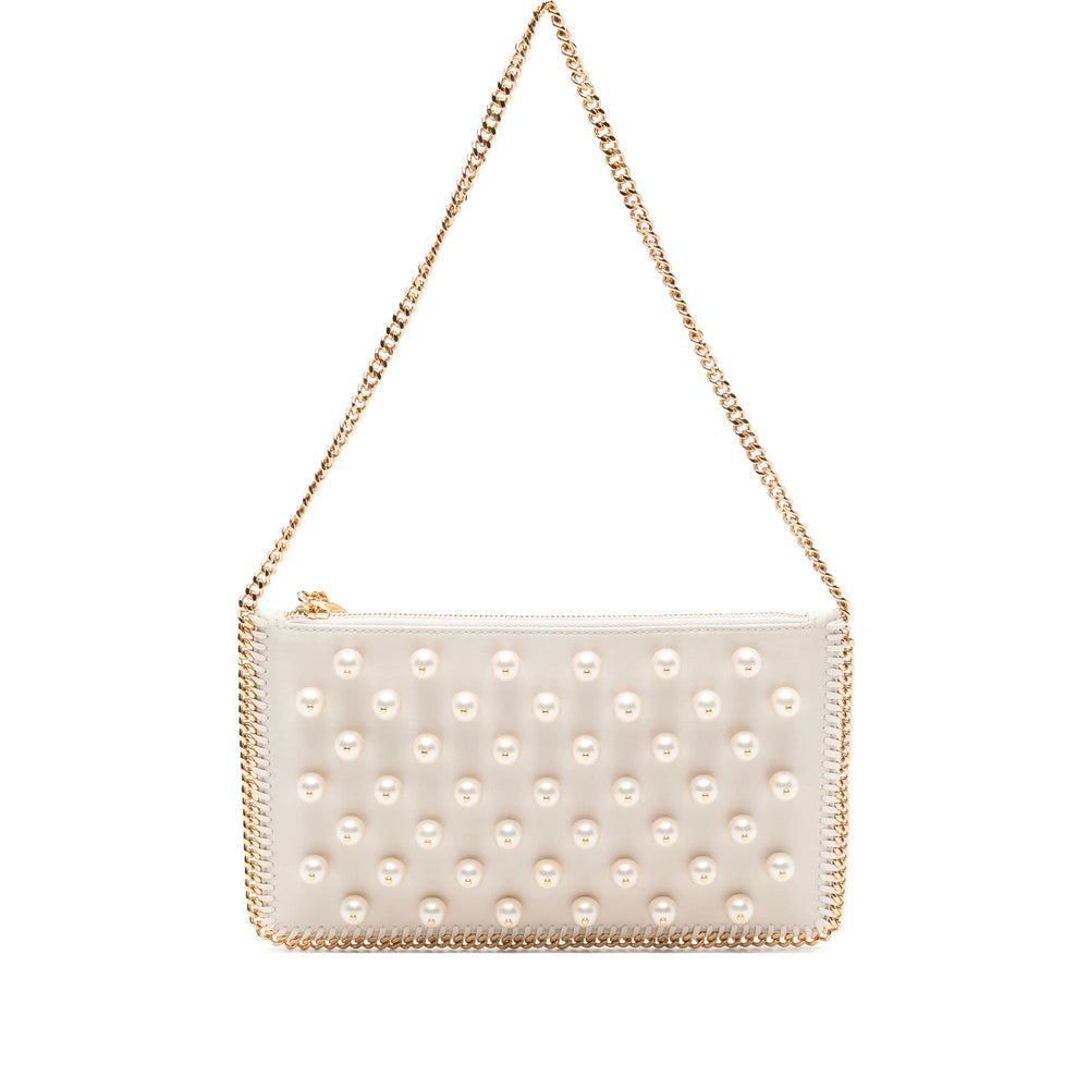 Beige Pearl Satin Shoulder Bag