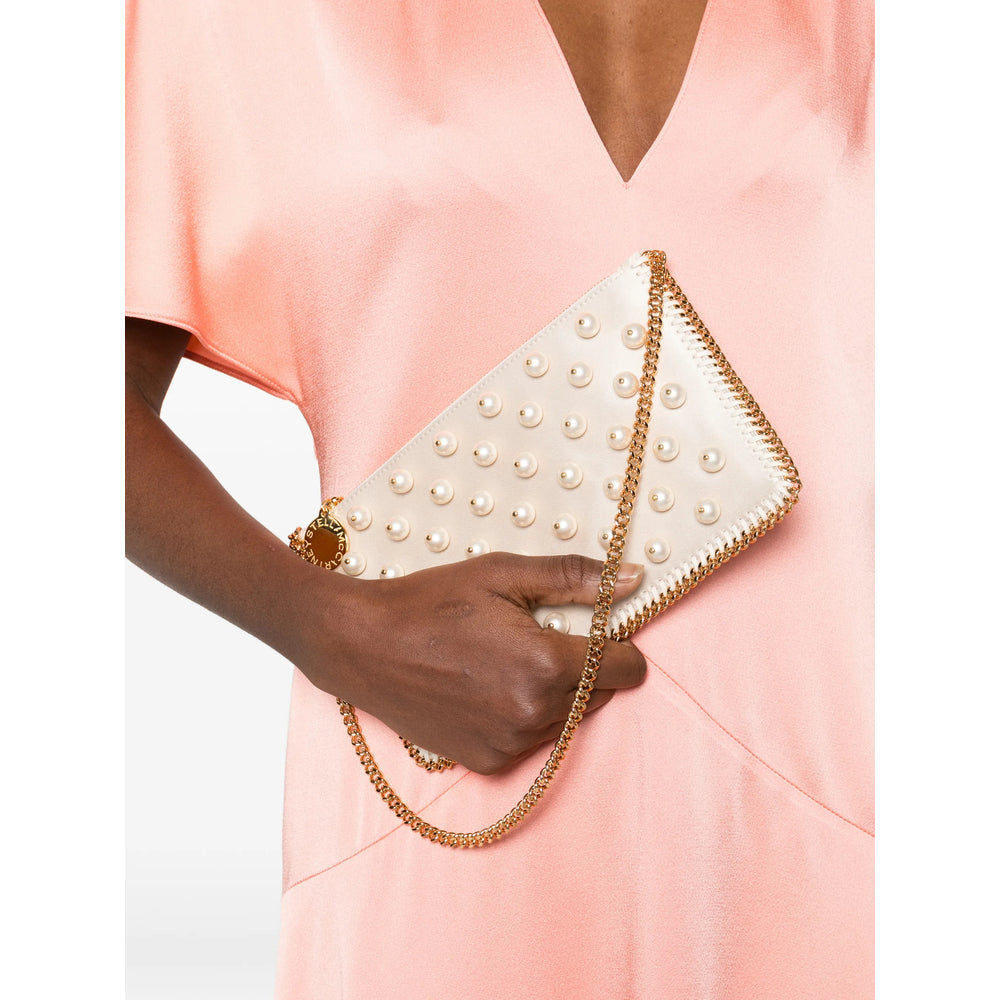 Beige Pearl Satin Shoulder Bag