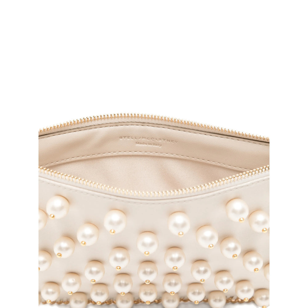 Beige Pearl Satin Shoulder Bag