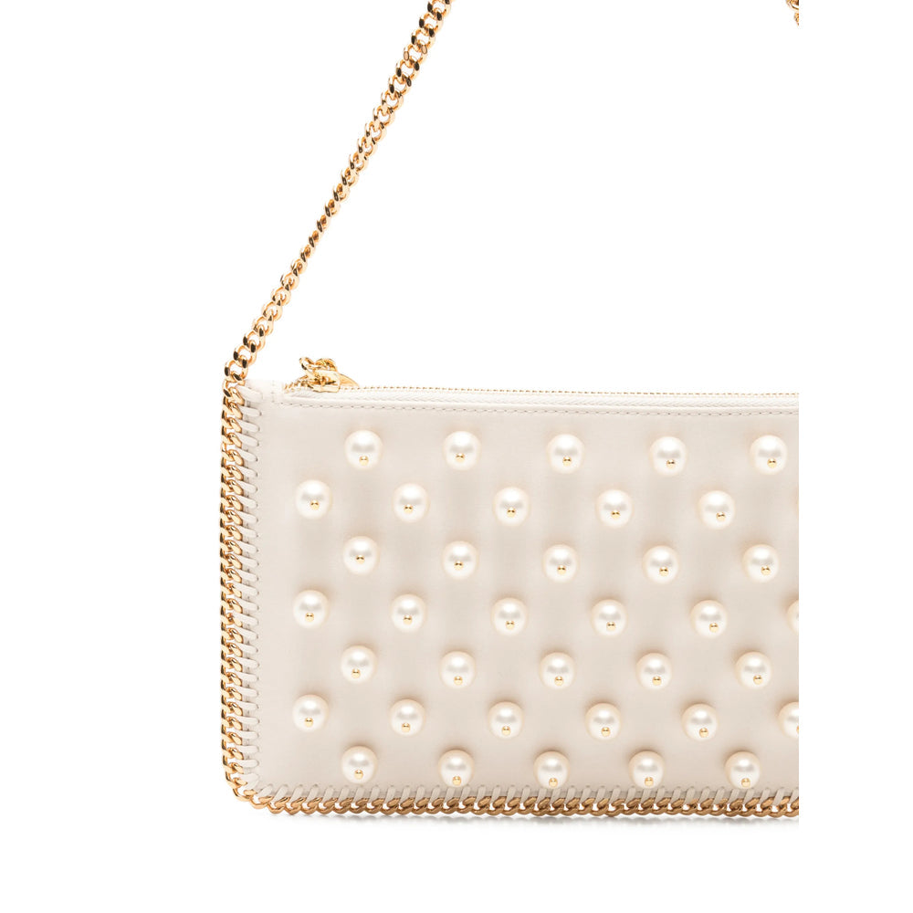 Beige Pearl Satin Shoulder Bag