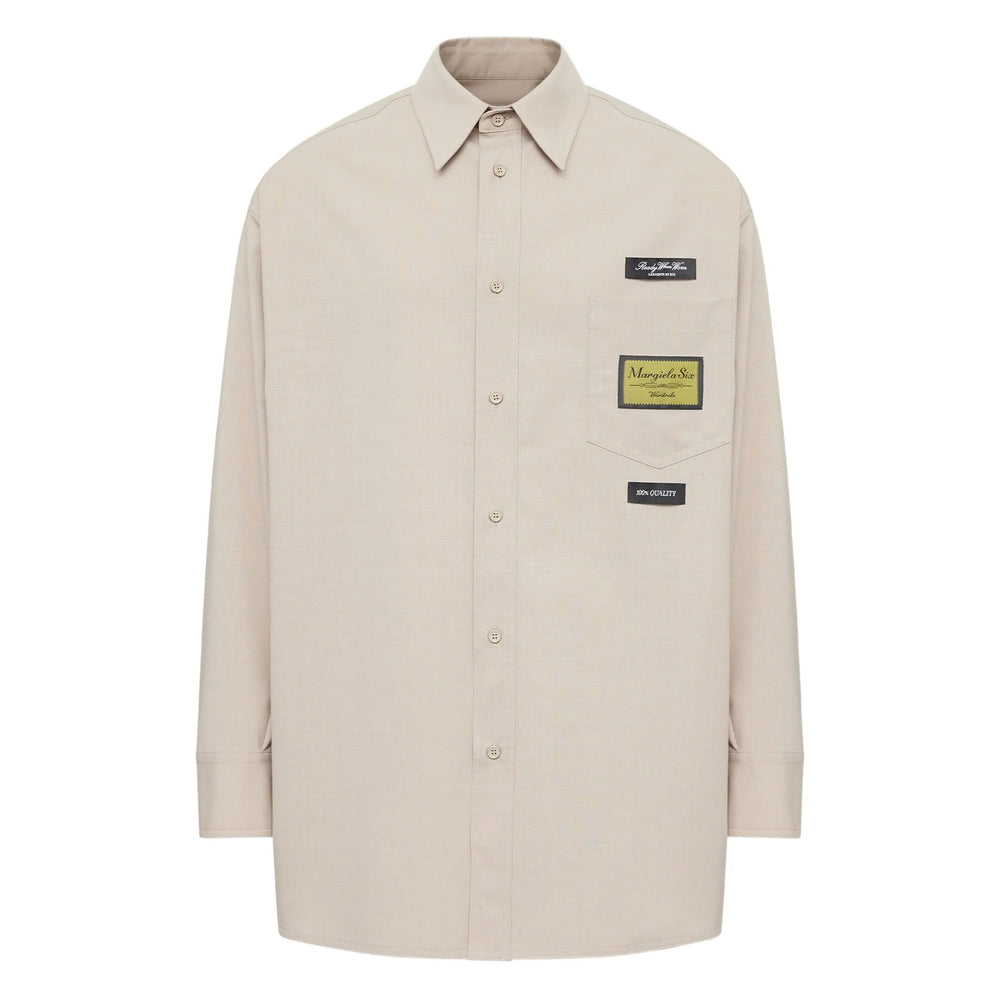 Beige Wool Blend Button Shirt