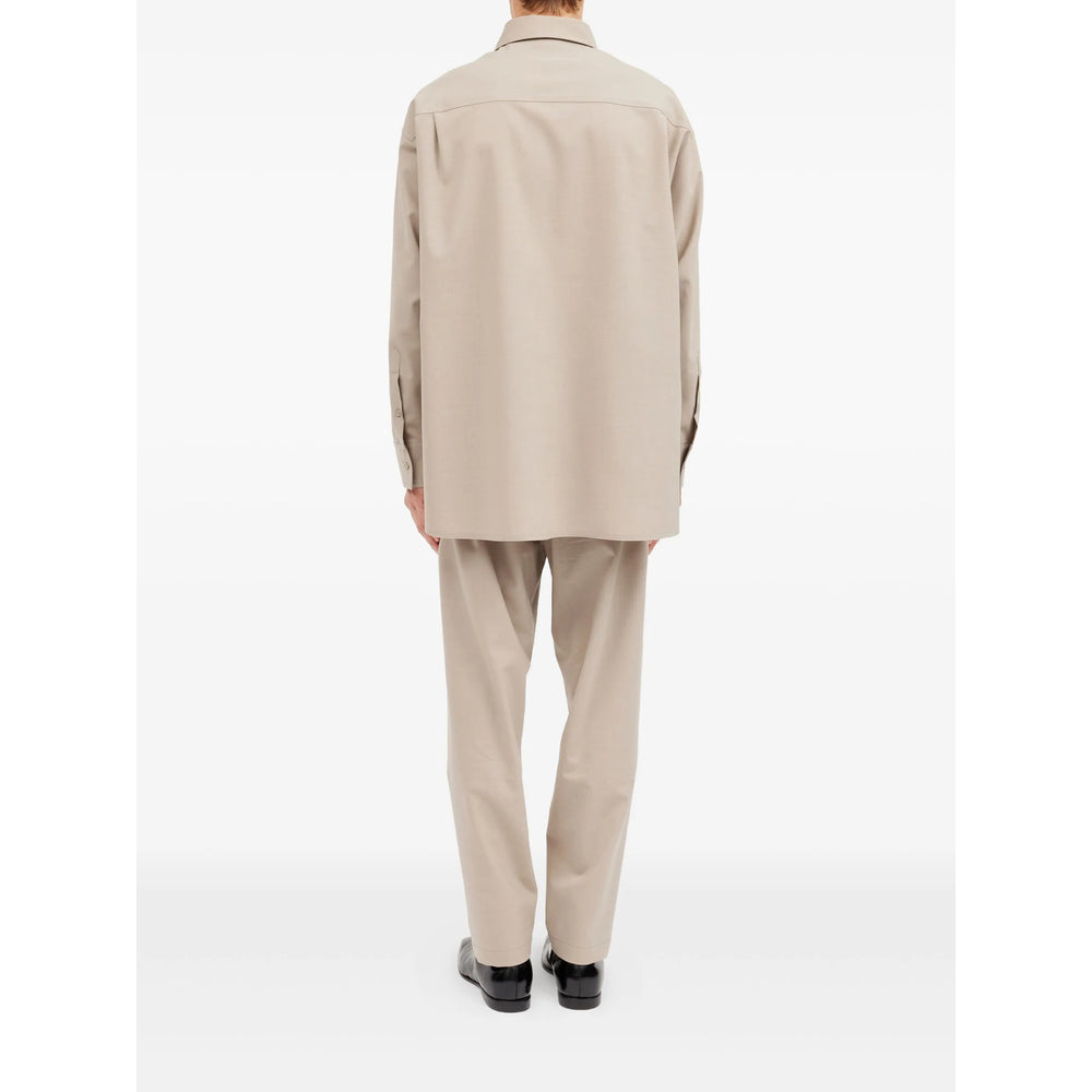 Beige Wool Blend Button Shirt