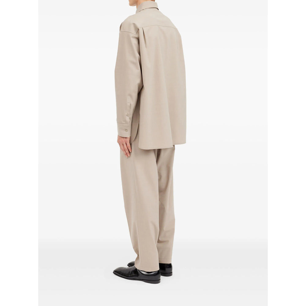 Beige Wool Blend Button Shirt