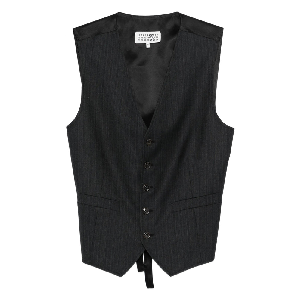 Draped Grey Pinstripe Top