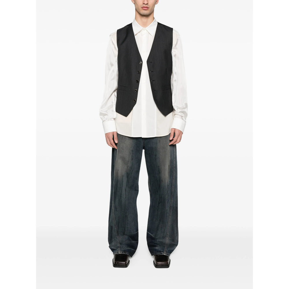 Draped Grey Pinstripe Top