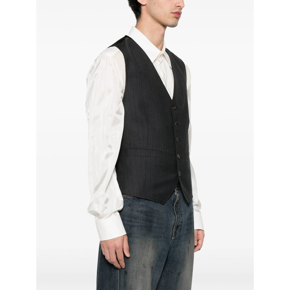 Draped Grey Pinstripe Top