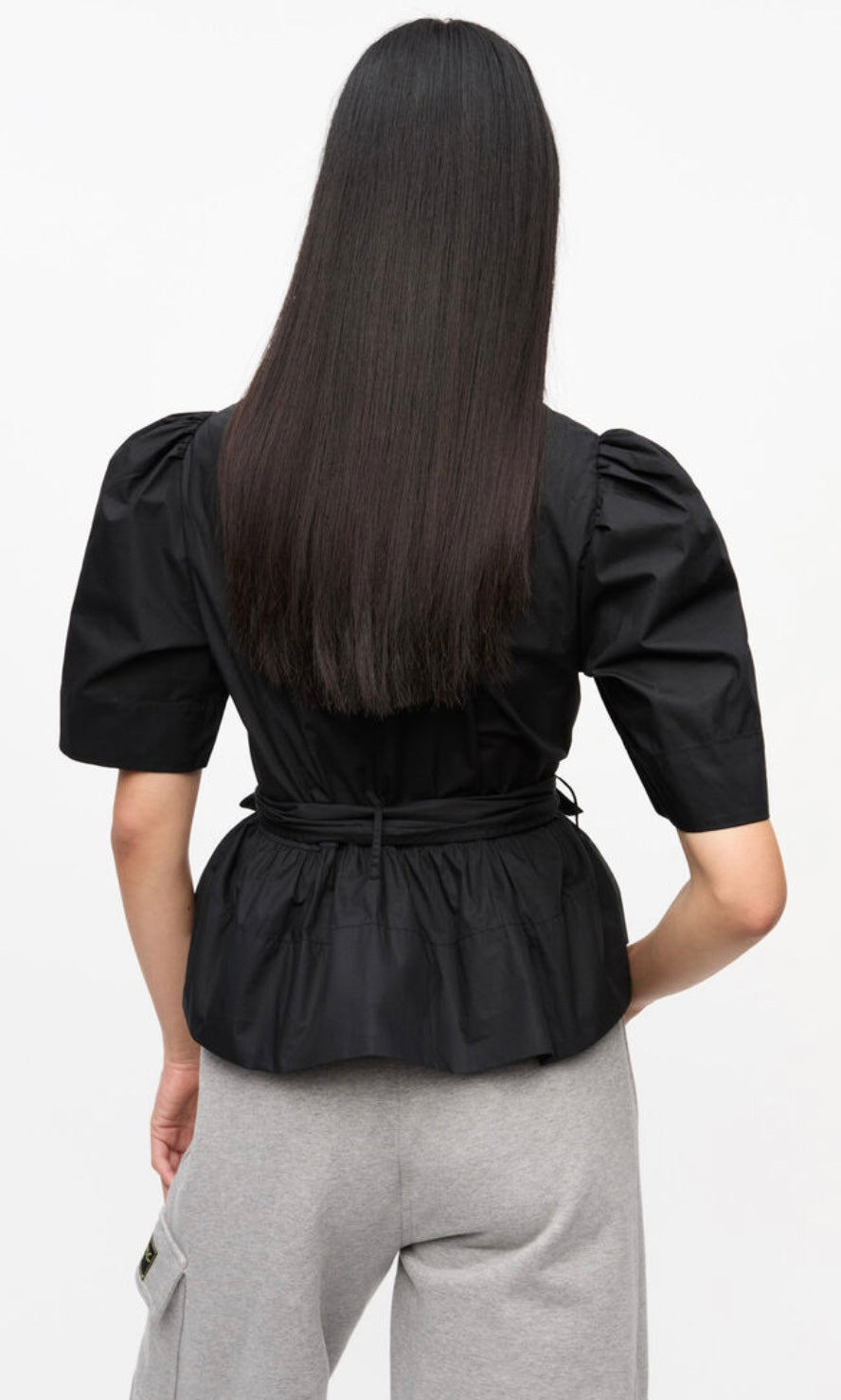 Ganni Washed Stretch Cotton Tie Strap Blouse