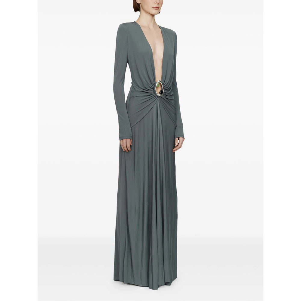 Soft Blue Viscose Gown With Ruching