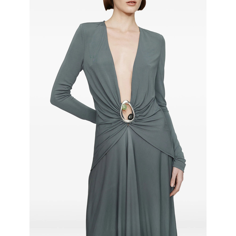 Soft Blue Viscose Gown With Ruching