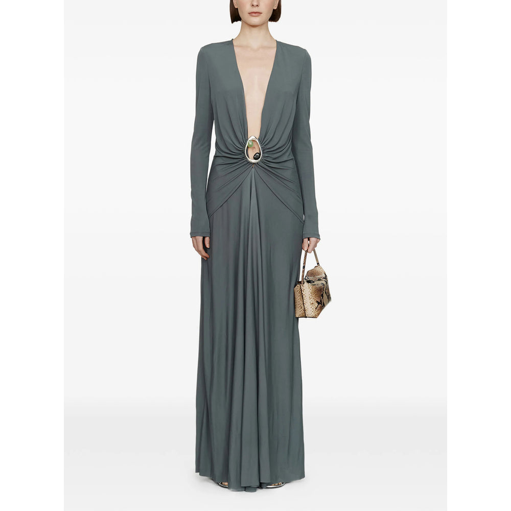 Soft Blue Viscose Gown With Ruching