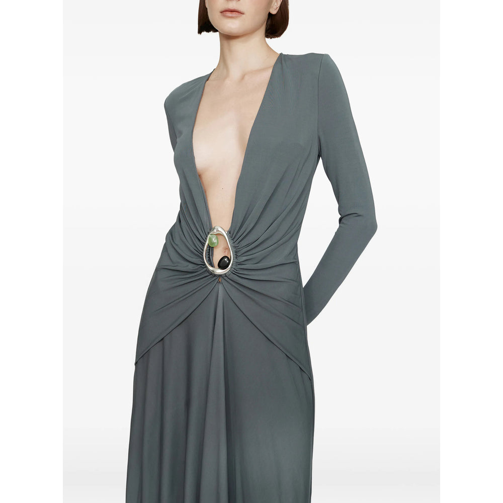 Soft Blue Viscose Gown With Ruching