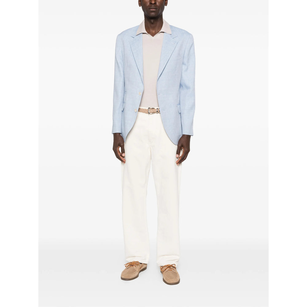 Light Blue Wool Blazer With Lapels