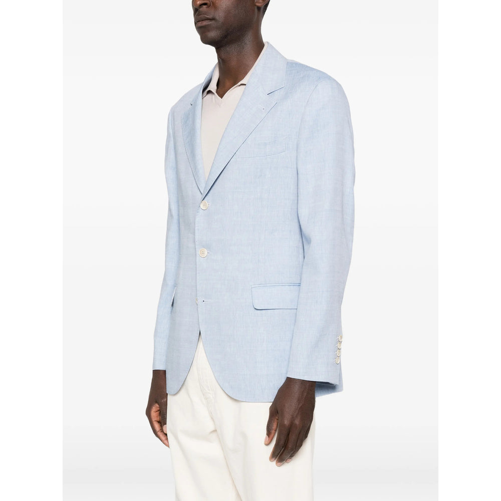 Light Blue Wool Blazer With Lapels