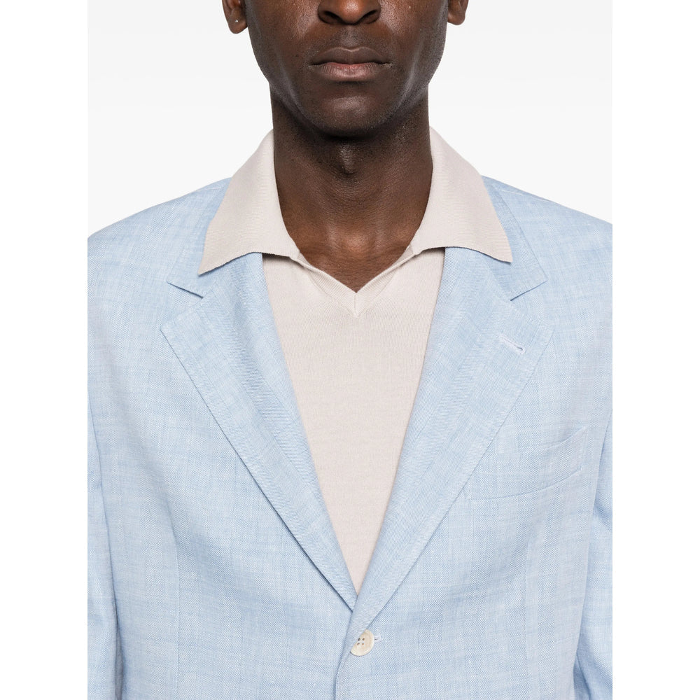 Light Blue Wool Blazer With Lapels