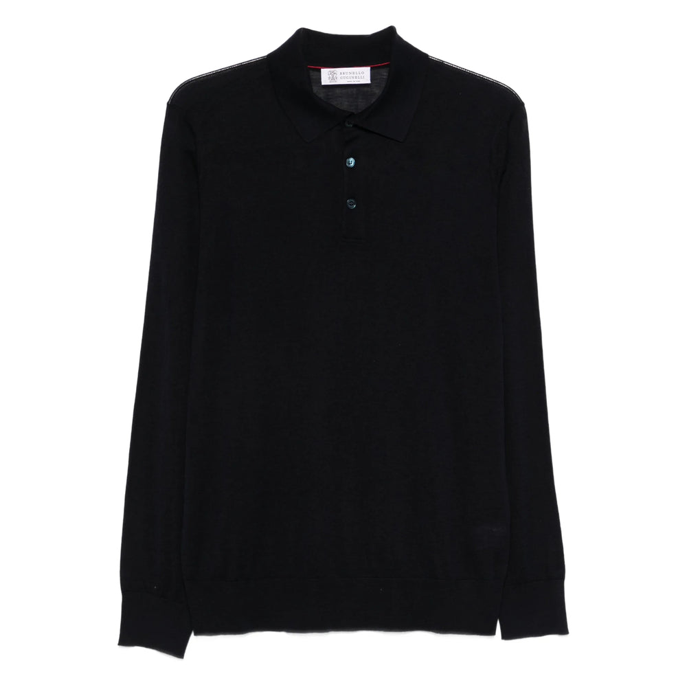Dark Blue Silk Long Sleeve Shirt
