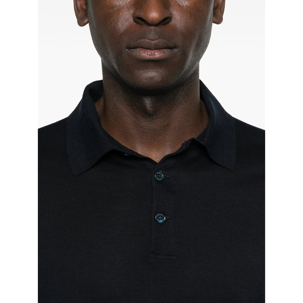 Dark Blue Silk Long Sleeve Shirt