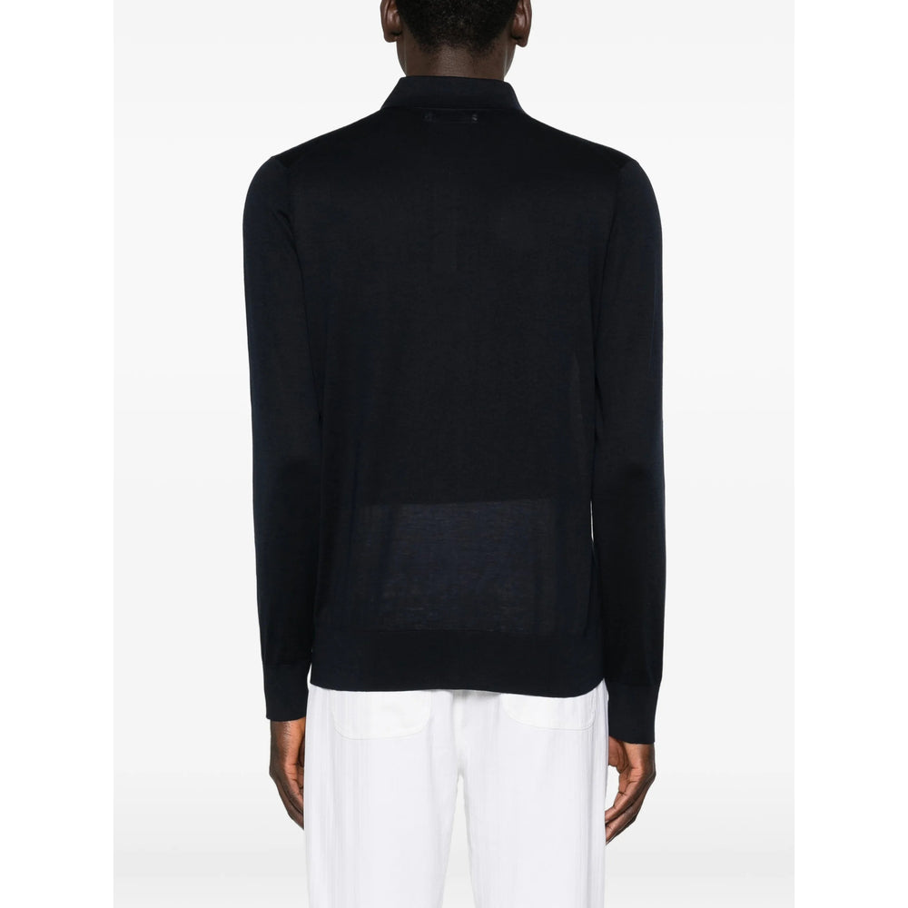 Dark Blue Silk Long Sleeve Shirt