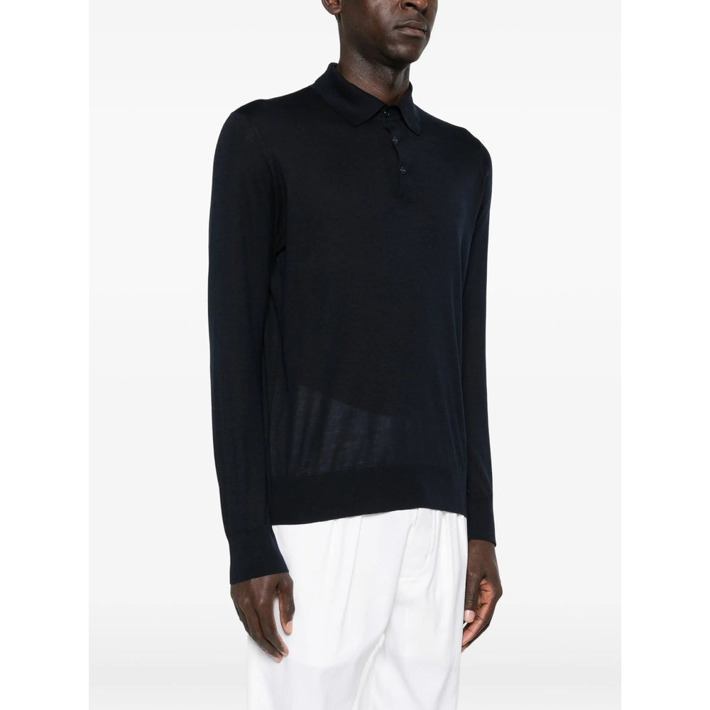 Dark Blue Silk Long Sleeve Shirt