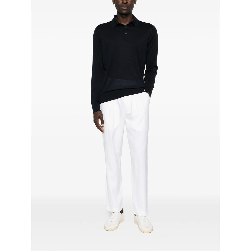 Dark Blue Silk Long Sleeve Shirt