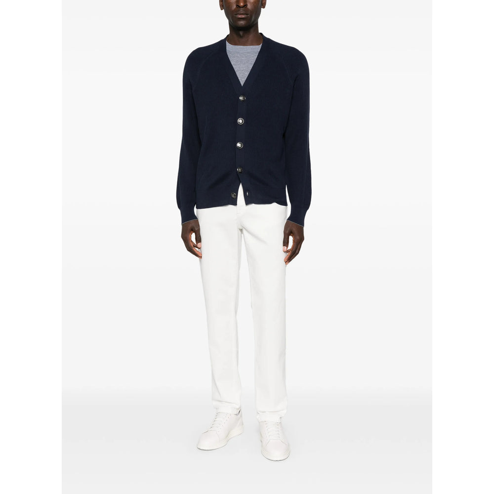 Soft Blue V Neck Rib Sweater