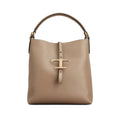 Taupe Calf Leather Carry Bag With Gold Accents