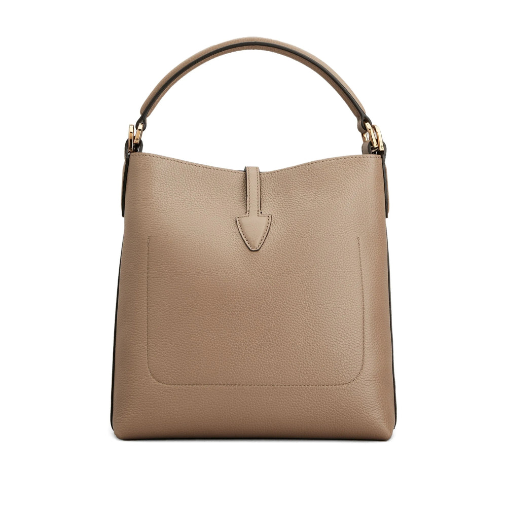 Taupe Calf Leather Carry Bag With Gold Accents