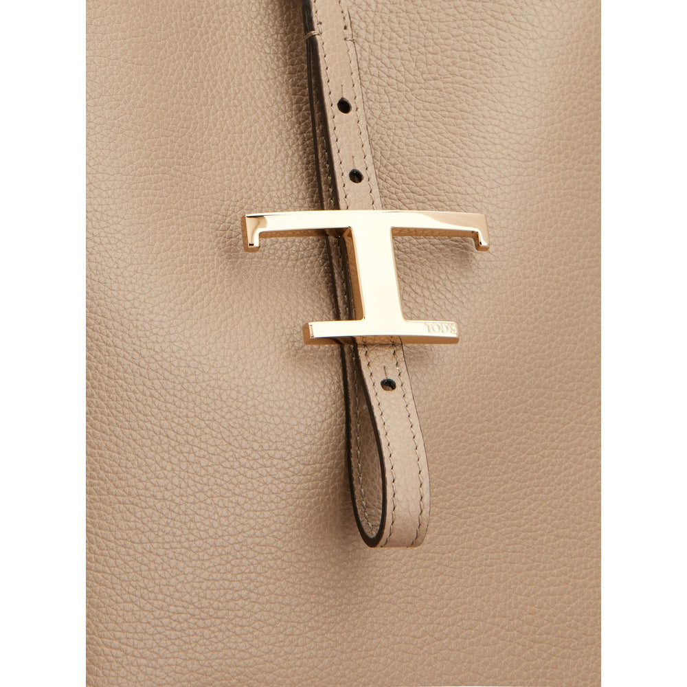 Taupe Calf Leather Carry Bag With Gold Accents