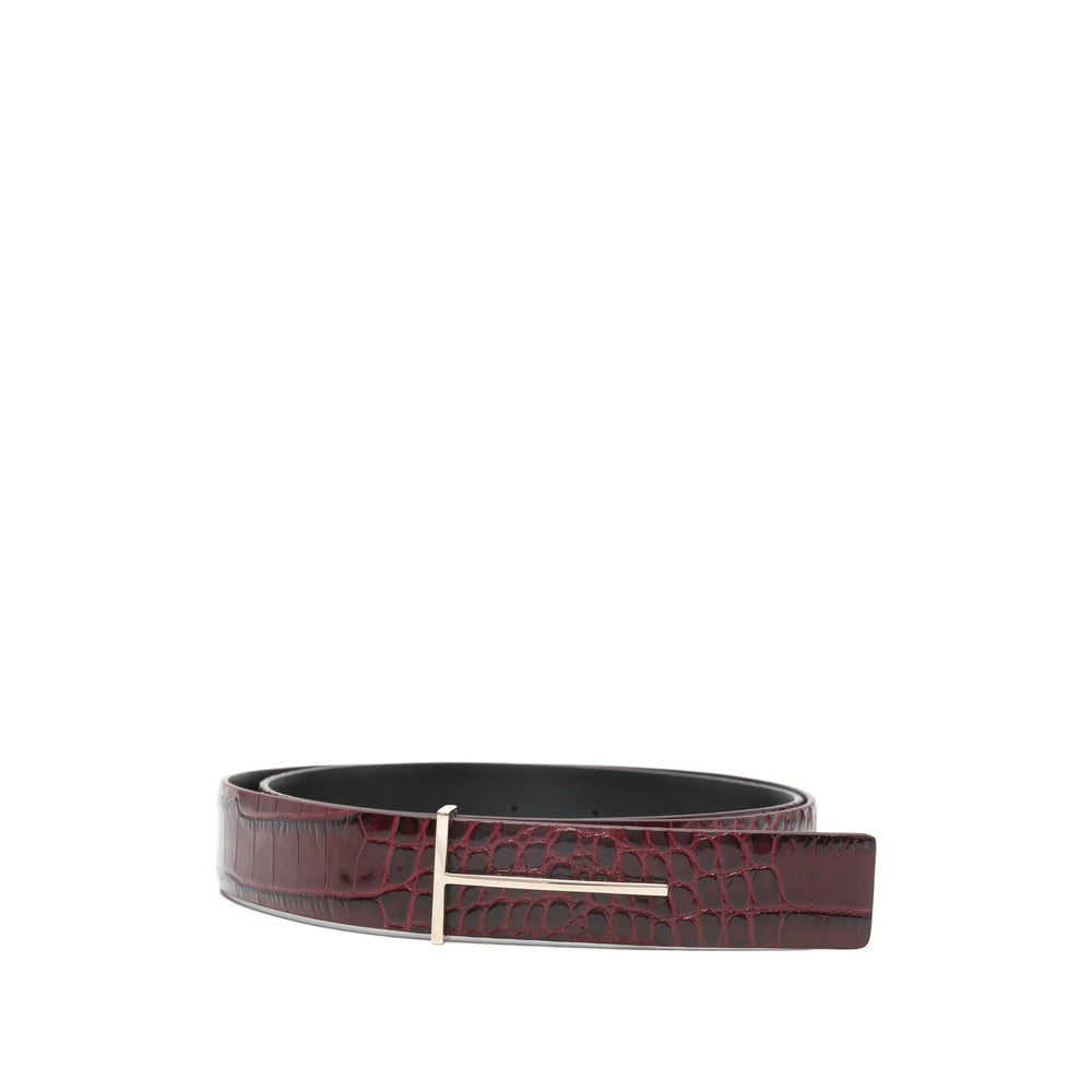 Dark Red Embossed Leather Belt