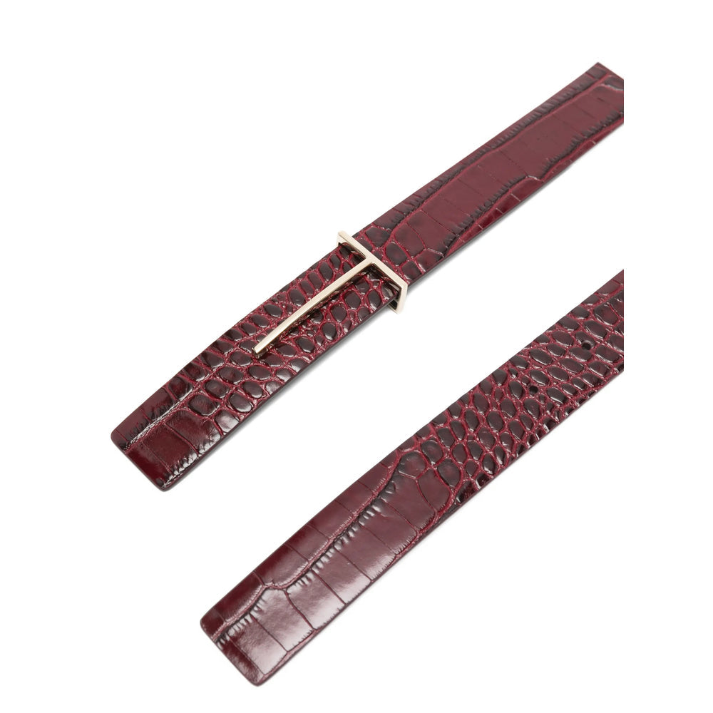 Dark Red Embossed Leather Belt