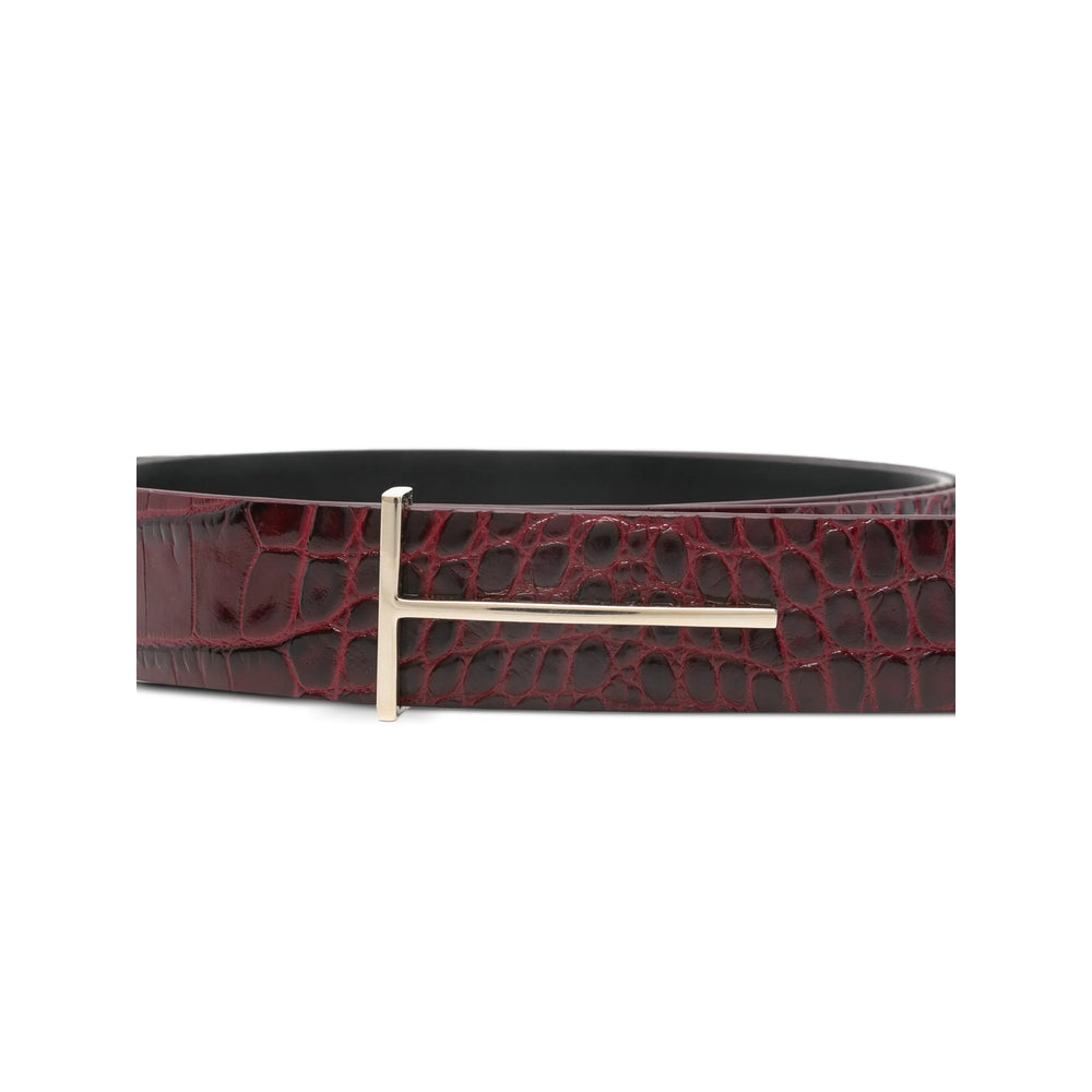 Dark Red Embossed Leather Belt