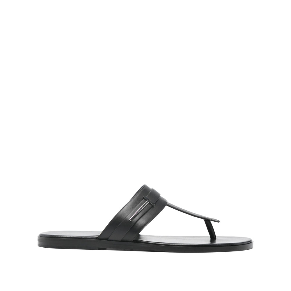 Black Thong Calf Leather Flats