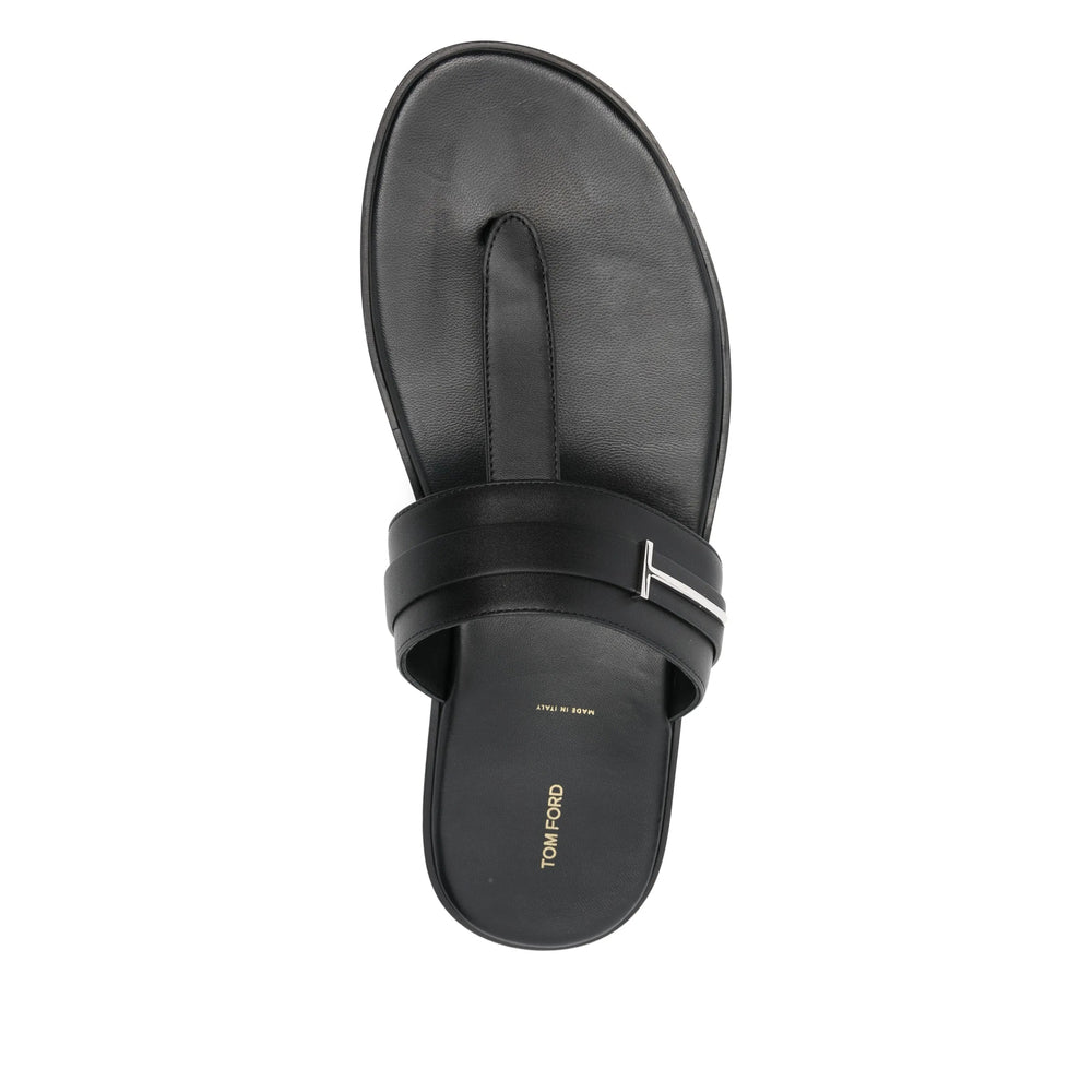 Black Thong Calf Leather Flats